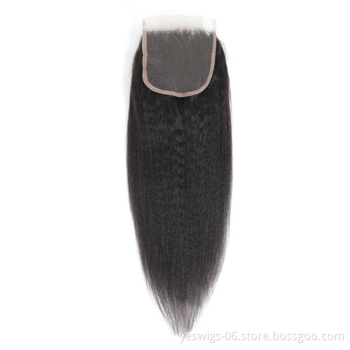 Kinky Straight Virgin Hair 4x4 Closure Lace Bleached Knots 5x5 6x6 7x7 13x4 13x6 360 Swiss Lace Front Yaki Straight Closure Hair